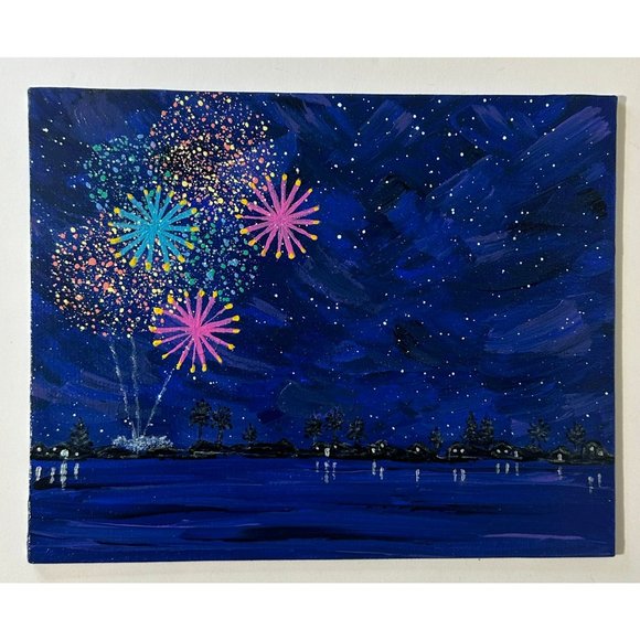 Celebrate 4 - Fireworks Landscape Painting by Deb Bossert Artworks - 8" x 10" - Picture 6 of 7